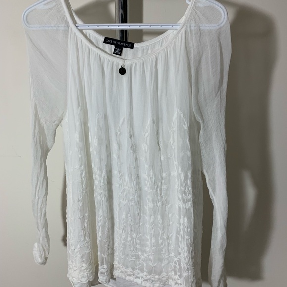 Saks Fifth Avenue Tops - Saks Fifth Avenue Sheer White Silk Blouse